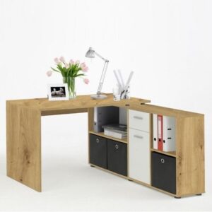 Flexi Wooden Corner Computer Desk In Artisan Oak And White