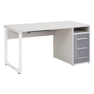 Macon Wooden Laptop Desk With 3 Glass Drawers In Platinum Grey