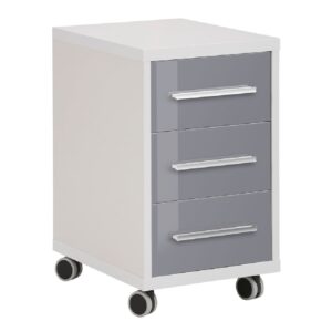 Macon Wooden Office Pedestal With 3 Glass Drawers In Grey