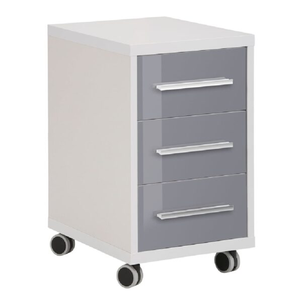 Macon Wooden Office Pedestal With 3 Glass Drawers In Grey