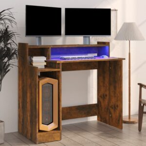 Acampo Wooden Laptop Desk In Smoked Oak With LED Lights