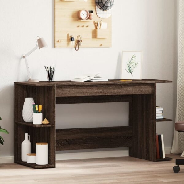 Haines Wooden Laptop Desk With 4 Shelves In Brown Oak