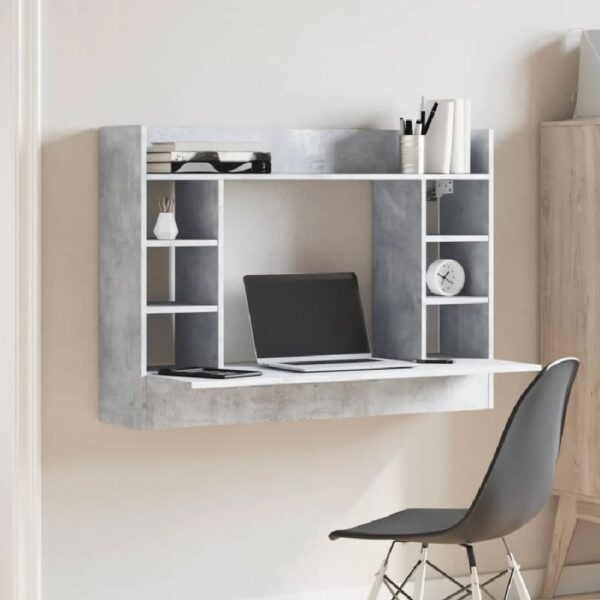 Kodak Wooden Wall Mounted Laptop Desk In Concrete Grey