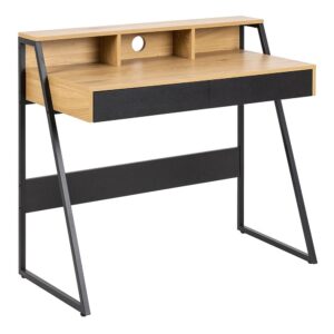 Renton Wooden Laptop Desk With Black Metal Frame In Oak