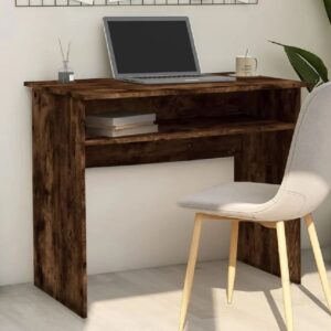 Angleton Wooden Laptop Desk With 1 Shelf In Smoked Oak