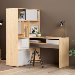 Frosk Computer Desk Corner With Bookcase In Jackson Hickory Oak